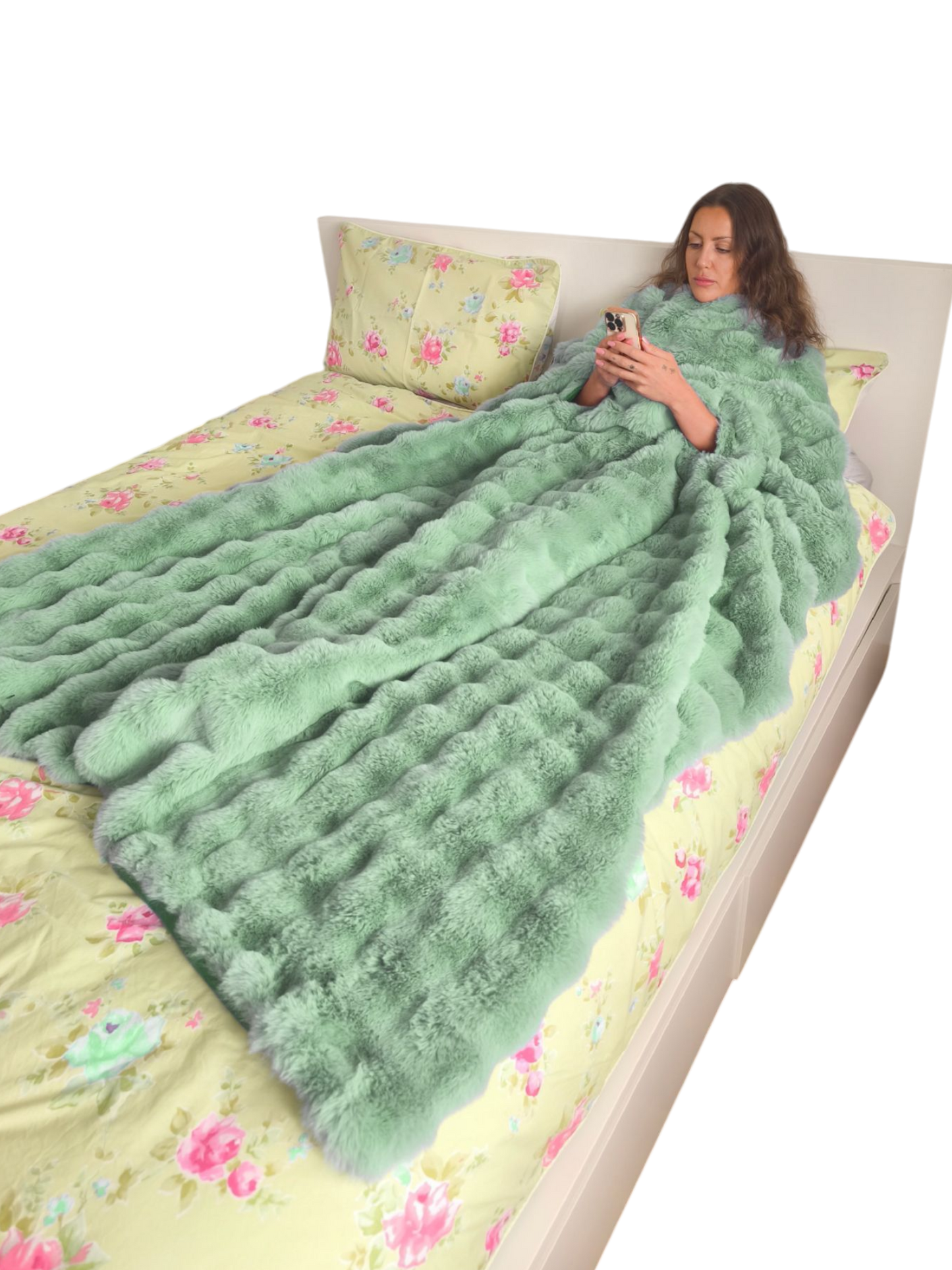 Phone Blanket Rabbit Fur - Green