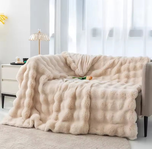 Rabbit Fur Blanket - Light Brown