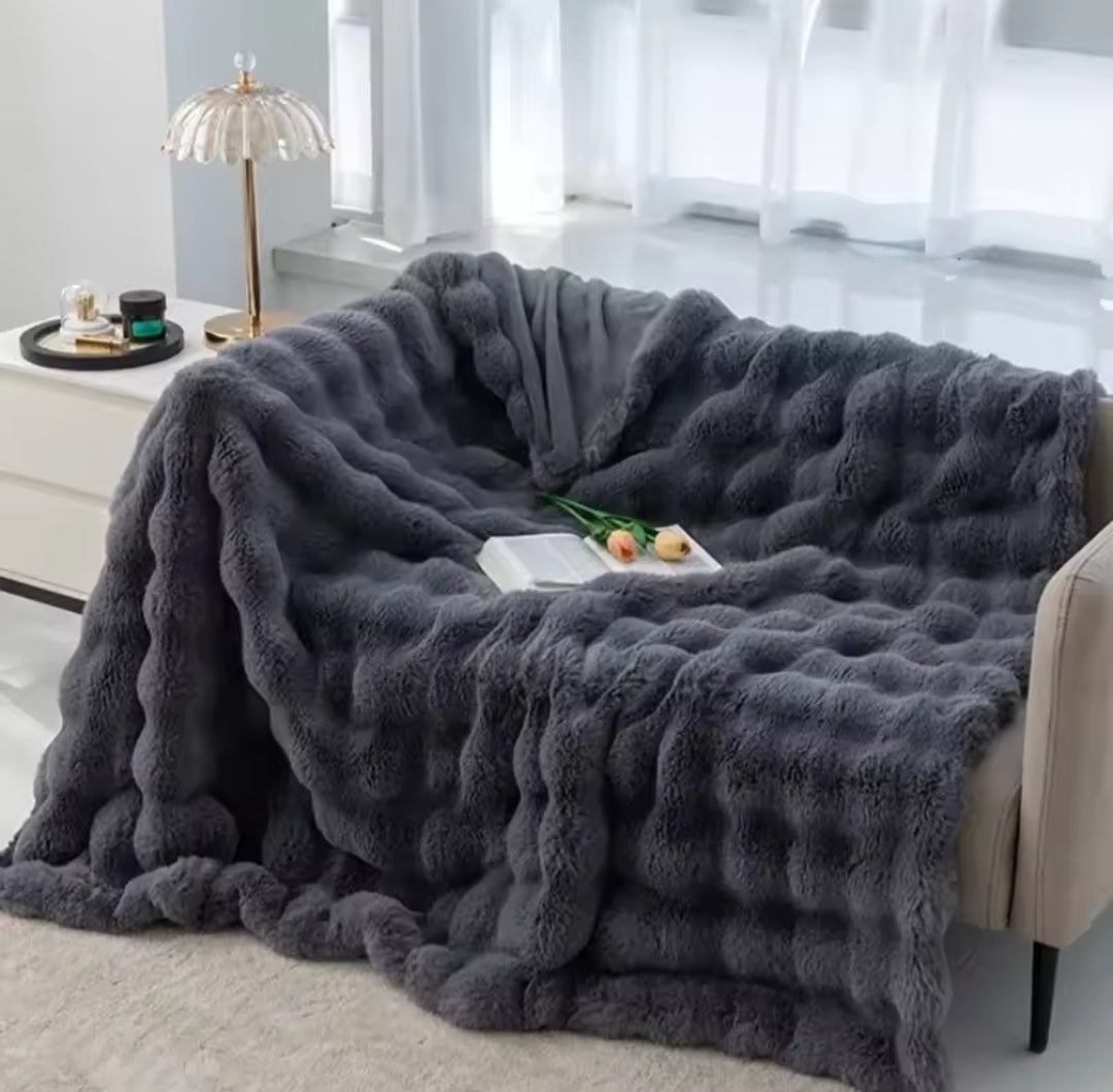 Rabbit Fur Blanket - Charcoal