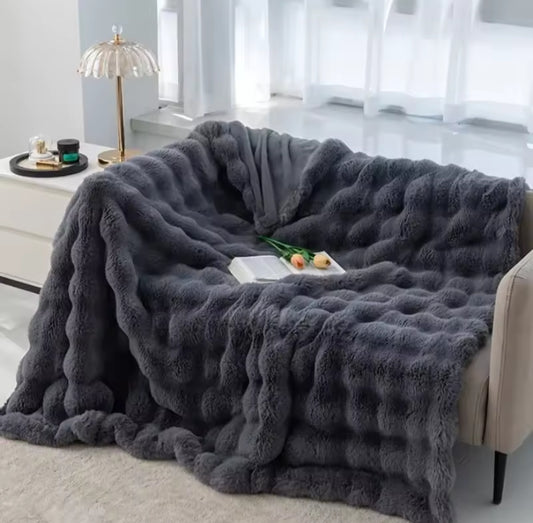 Rabbit Fur Blanket - Charcoal