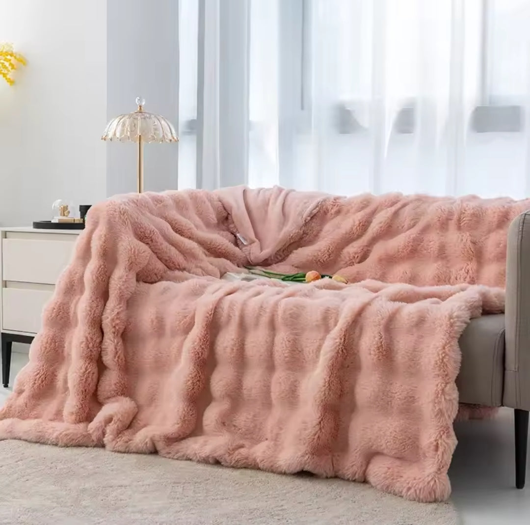 Rabbit Fur Blanket - Light Pink